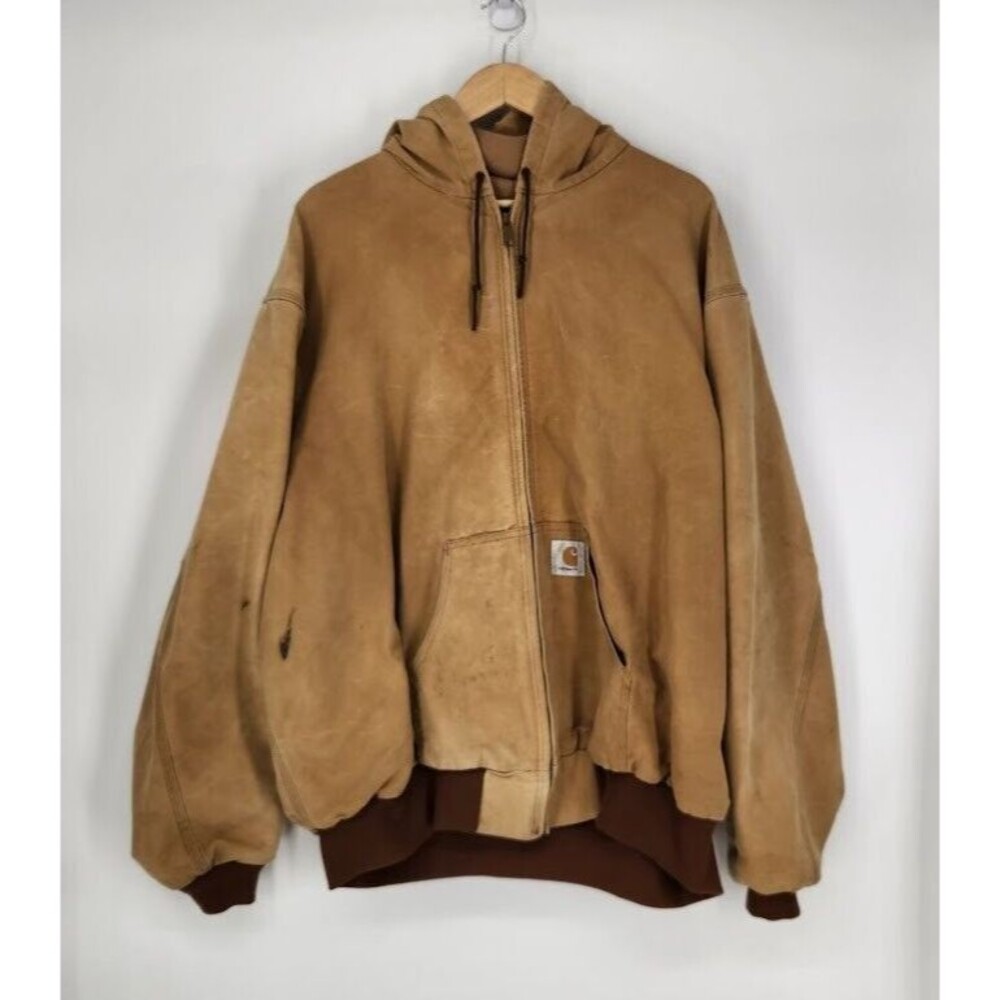 Vintage Carhartt JR106 Thermal Lined Hooded Zip Jacket Tan Size 4XL Broken In